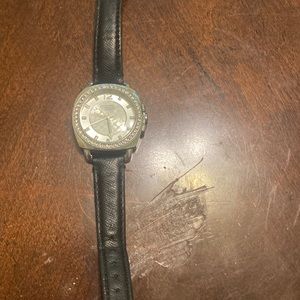 Coach Boyfriend Signature Watch Women Silver Tone Black Leather Band Working